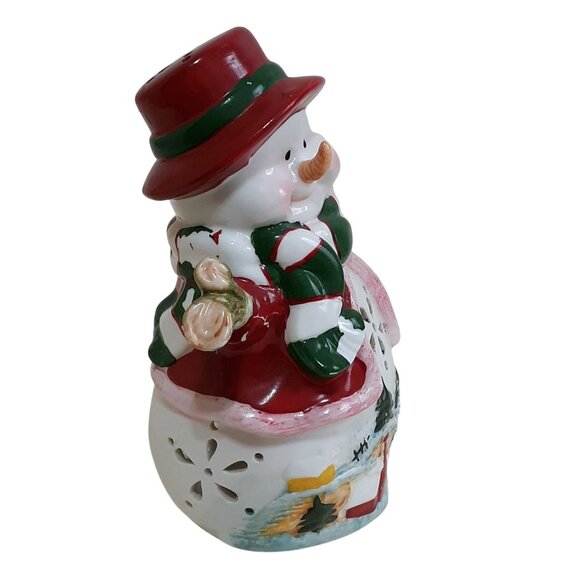 Snowman Tealight Candle Holder With Hat & Scarf Design Ceramic Decoration 9" Tal - Picture 3 of 8